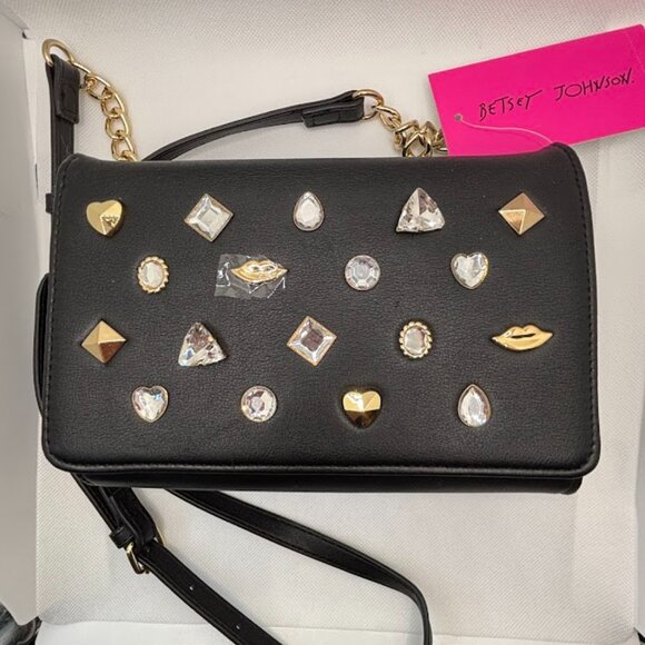 Stunning Betsey Johnson Jewel Accents Black Crossbody/Clutch NWT - Picture 5 of 6